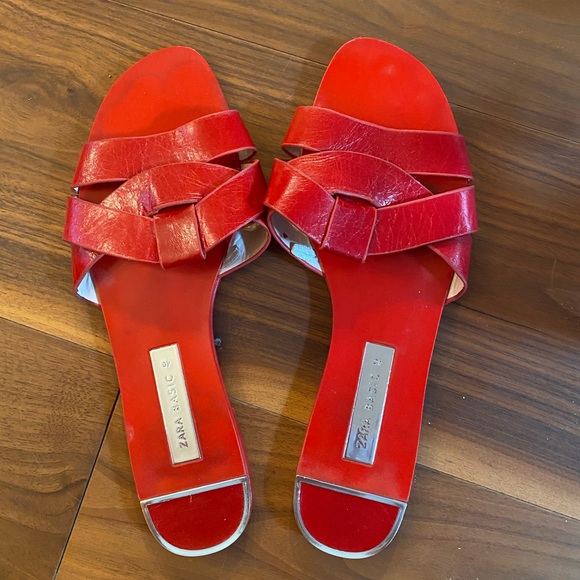 Zara Flat Red Slides